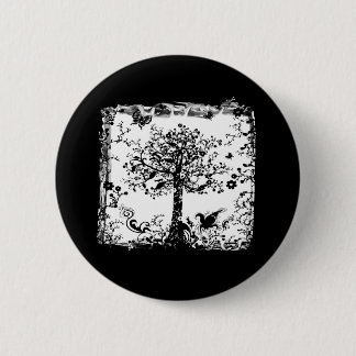 Black & White Tree Butterfly Silhouette 2 Inch Round Button