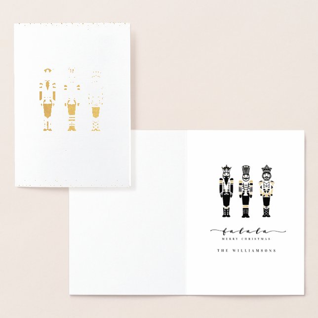 Black & White Trendy Abstract Nutcracker Christmas Foil Card (Display)