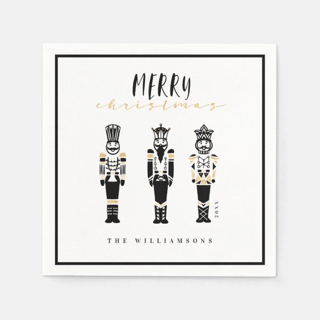 Black & White Trendy Abstract Nutcracker Christmas Napkin (Front)