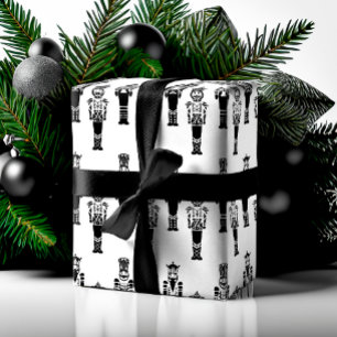 Black & White Trendy Abstract Nutcracker Pattern Wrapping Paper