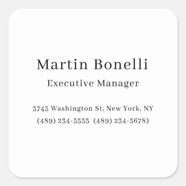 Black & White Trendy Minimal Plain Simple Square Sticker (Front)