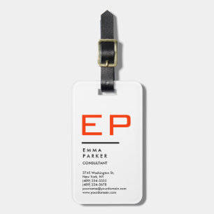 Black White Trendy Monogram Luggage Tag