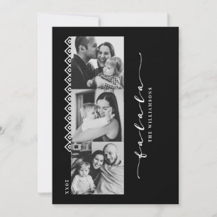 Black & White Trendy Pattern Multi Photo Christmas Holiday Card