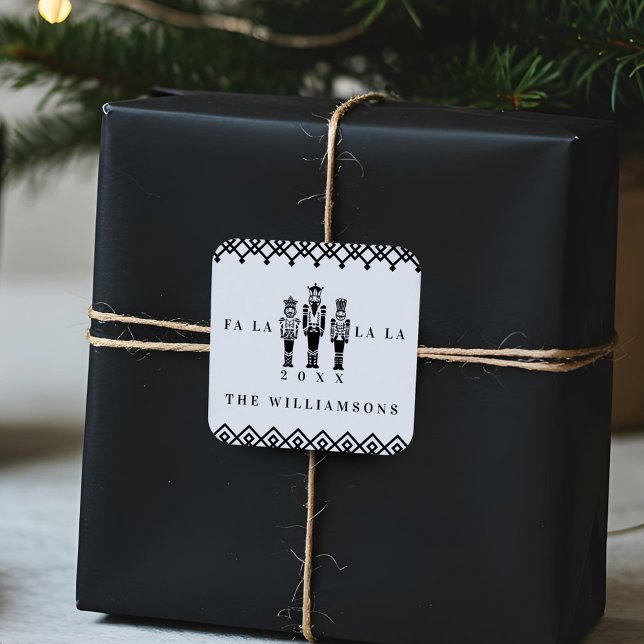 Black & White Trendy Pattern Nutcracker Christmas Square Sticker (Black & White Trendy Pattern Nutcracker Christmas Square Sticker)