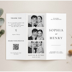 Black White Tri Fold Wedding Program QR Code
