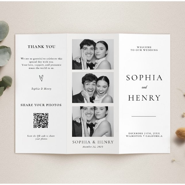 Black White Tri Fold Wedding Program QR Code (Creator Uploaded)
