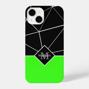 Black white triangle geometry neon green Monogram iPhone 14 Case