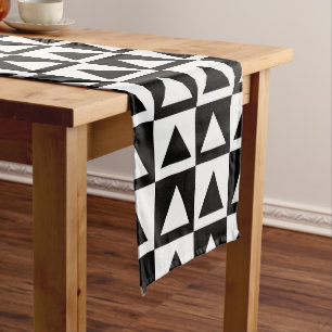 Black&White Triangle on Checkers Design Long Table Runner