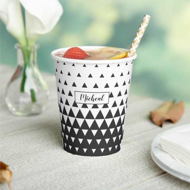 Black White Triangle Pattern Geometric Shapes Paper Cups (Insitu)
