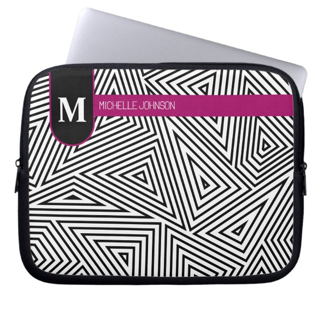 Black White Triangle Pattern Laptop Case (Front)