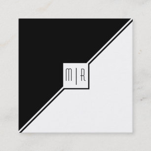 Black, white triangles, monogram modern geometric square business card