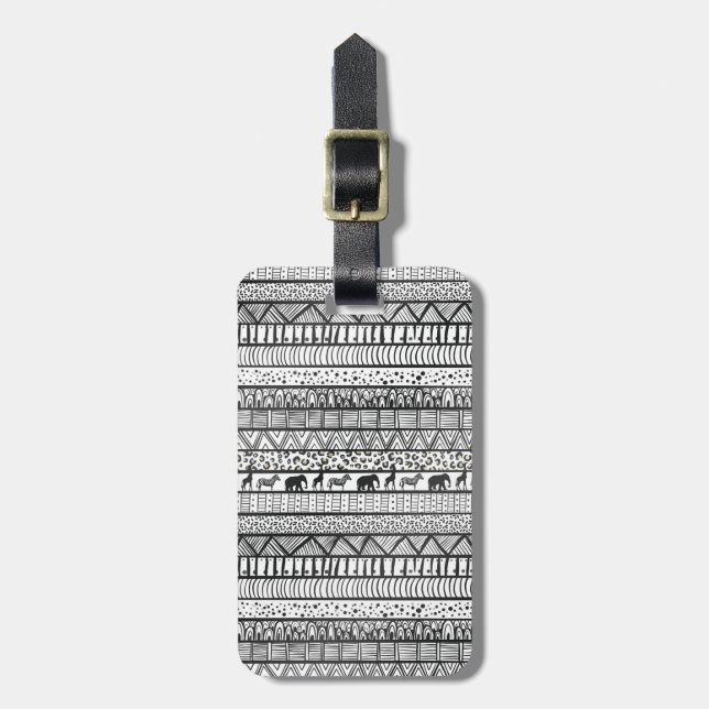 Black White Tribal African Pattern Luggage Tag (Front Vertical)
