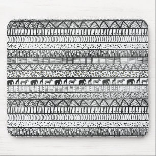 Black White Tribal African Pattern Mouse Pad