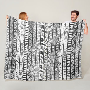 Black White Tribal African Pattern Trendy Design Fleece Blanket