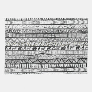 Black White Tribal African Pattern Trendy Design Kitchen Towel