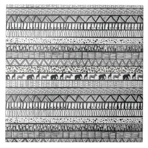 Black White Tribal African Pattern Trendy Design Tile