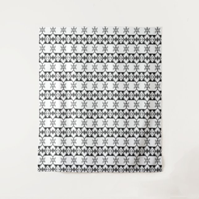 Black & White Tribal Geometric  Tapestry (Front)
