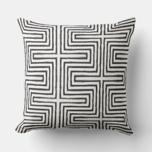 black white Tribal Maze Mud Cloth Pattern African Throw Pillow