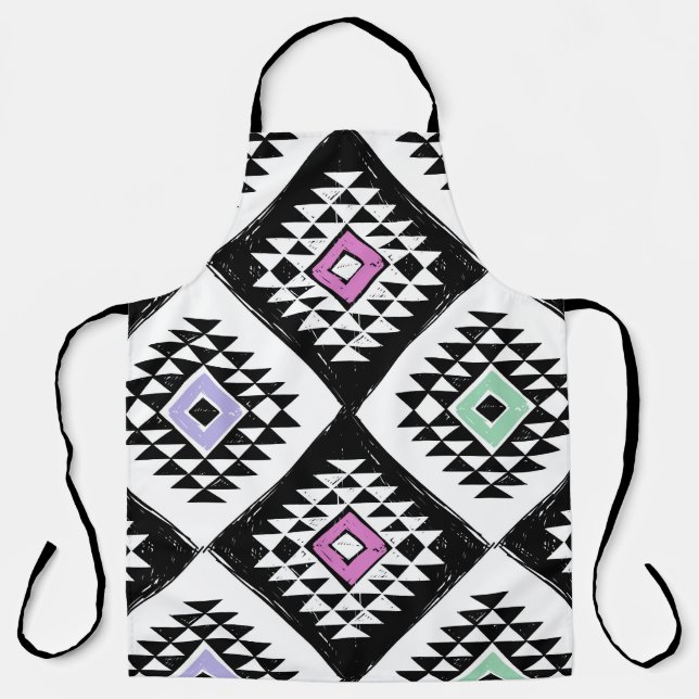 Black White Tribal Navajo Pattern Apron (Front)
