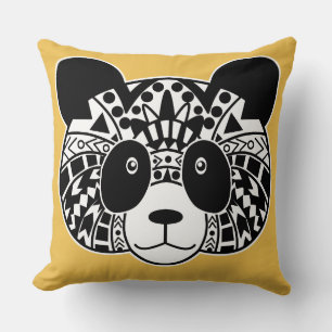 Black & White Tribal Panda Throw Pillow