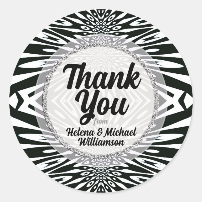 Black+White Tribal Zebra Modern Thank You Sticker (Front)