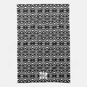 Black White Tribe Pattern: Monogram Kitchen Decor Towel