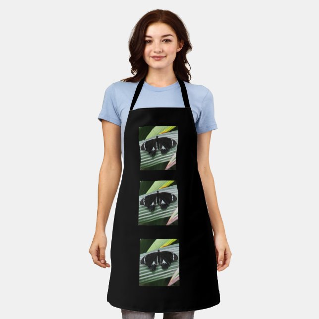 Black & White Tropical Butterfly Apron (Worn)