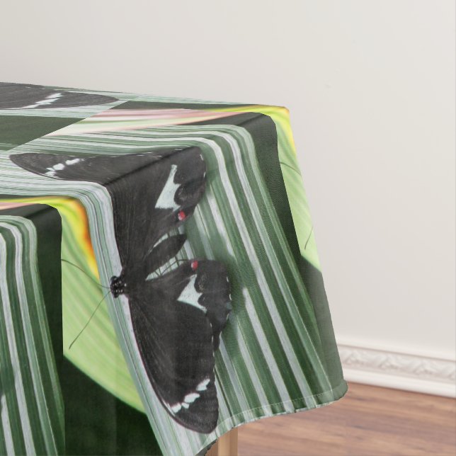 Black & White Tropical Butterfly  Tablecloth (In Situ)