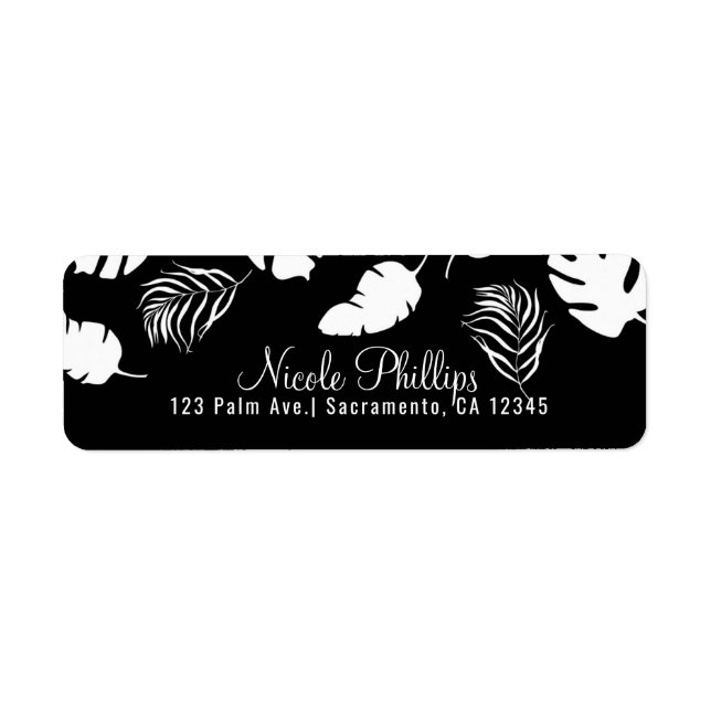 Black & White Tropical Feuilles Elegant Chic Party (Devant)