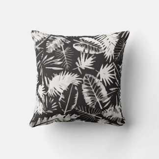 Black White Tropical Jungle Throw Pillow