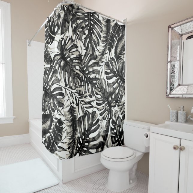 Black & White Tropical Palm Leaves Island Chic (In Situ)