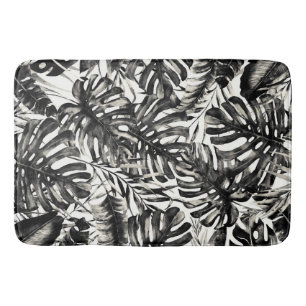 Black & White Tropical Palm Leaves Island Chic Bath Mat