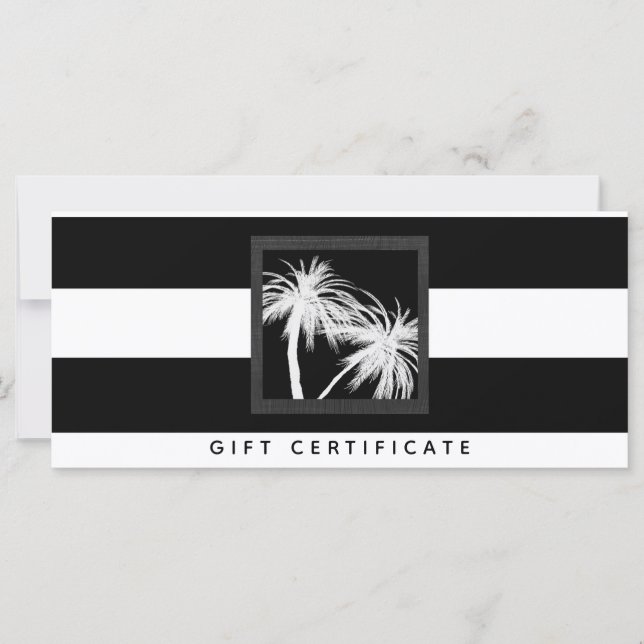 Black & White Tropical Palm Trees Gift Certificate (Front)
