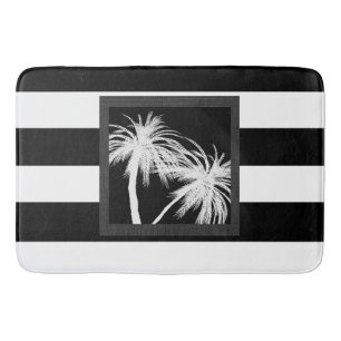 Black & White Tropical Palm Trees Modern Chic Bath Mat
