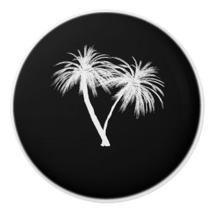 Black & White Tropical Palm Trees Modern Chic Ceramic Knob
