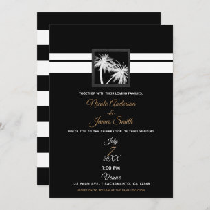 Black & White Tropical Palm Trees Modern Wedding Invitation