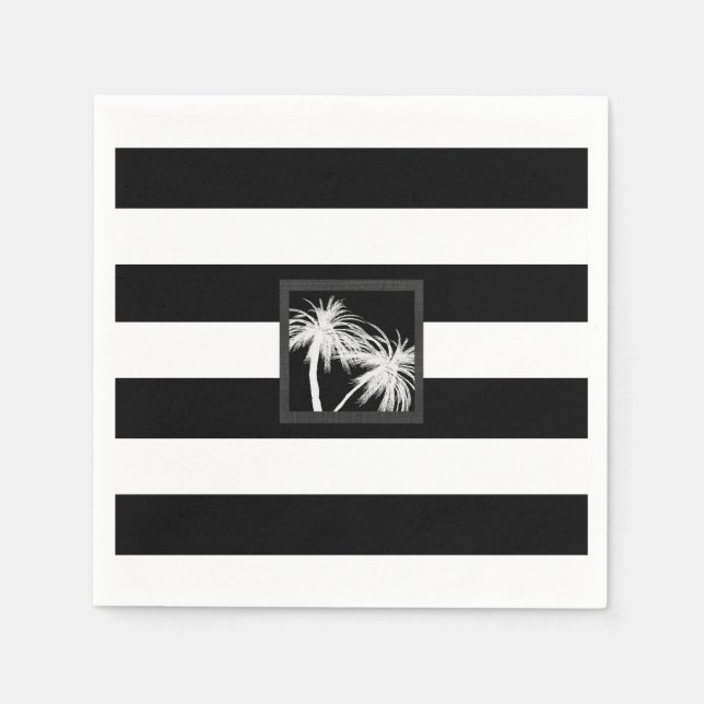 Black & White Tropical Palm Trees Modern Wedding Napkin (Front)