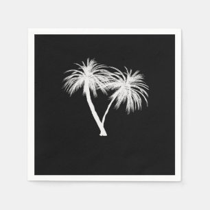 Black & White Tropical Palm Trees Modern Wedding Napkin