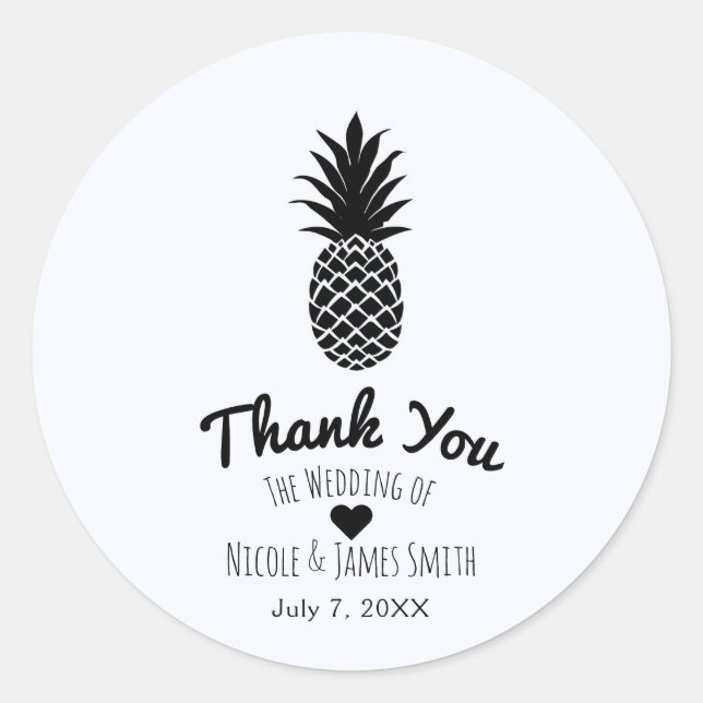Black & White Tropical Pineapple Elegant Chic Classic Round Sticker (Front)