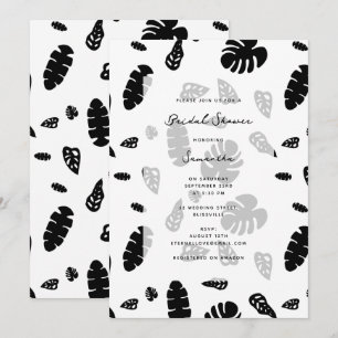 Black & White Tropical Summer Leaves Bridal Shower Invitation