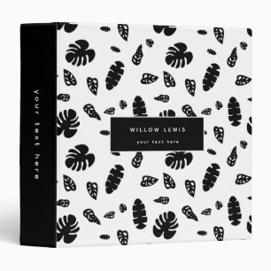 Black & White Tropical Summer Leaves Pattern Album Binder