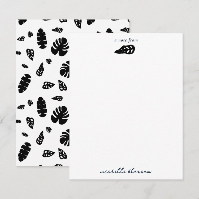 Black & White Tropical Summer Leaves Pattern Card (Front/Back)