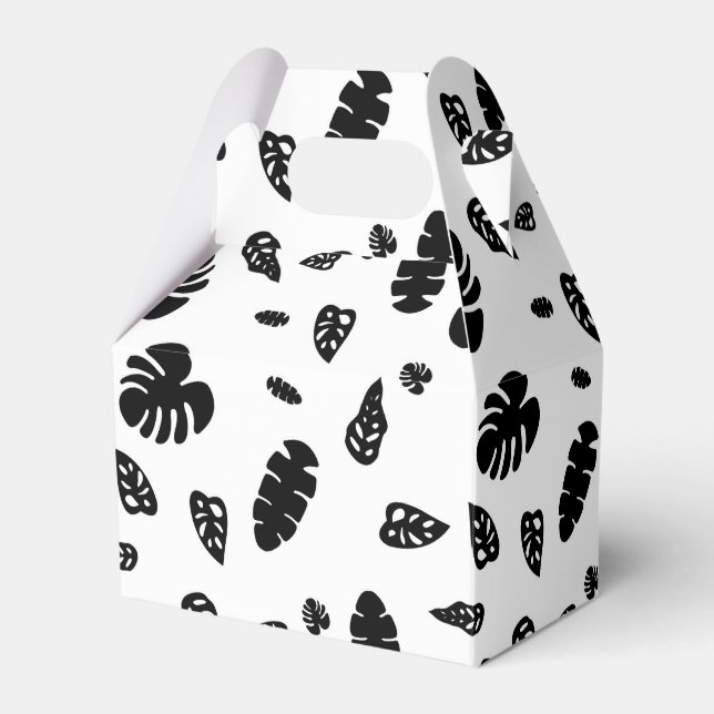 Black & White Tropical Summer Leaves Pattern Favor Box (Front Side)