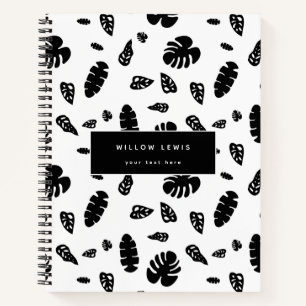 Black & White Tropical Summer Leaves Pattern Notebook