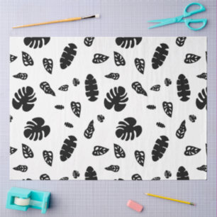 Black & White Tropical Summer Leaves Pattern Tissue Paper