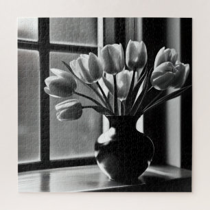 Black White Tulip Still Life, Jigsaw Puzzle