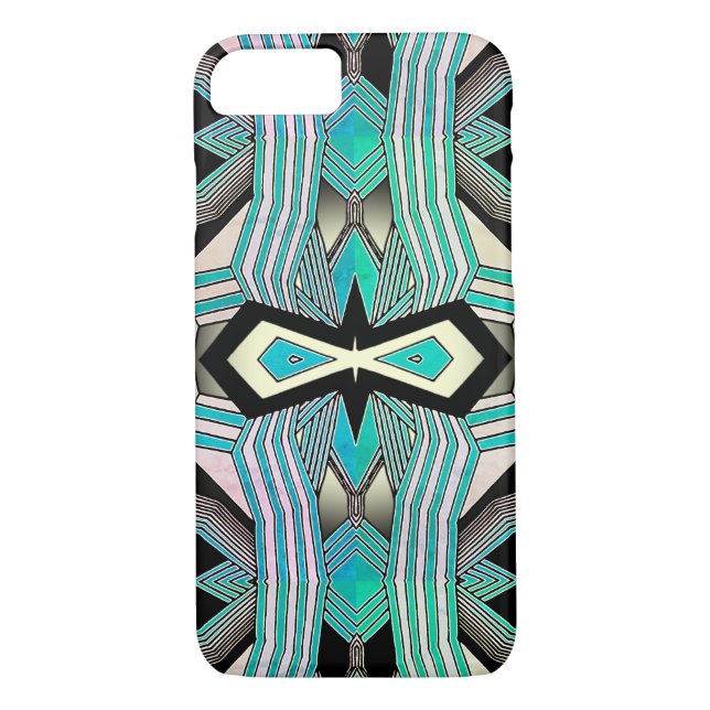 Black, White & Turquoise Geometrical Line Art Case-Mate iPhone Case (Back)