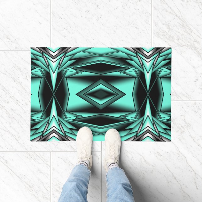 Black White Turquoise Ombre Modern Abstract Art Doormat (Indoor)