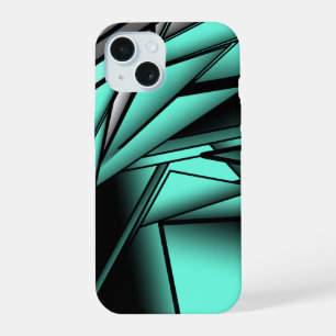 Black White Turquoise Ombre Modern Abstract Art iPhone 15 Case