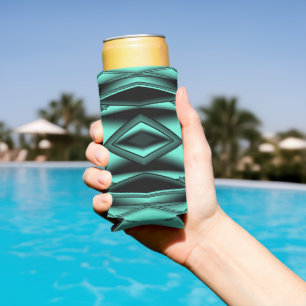 Black White Turquoise Ombre Modern Abstract Art Seltzer Can Cooler